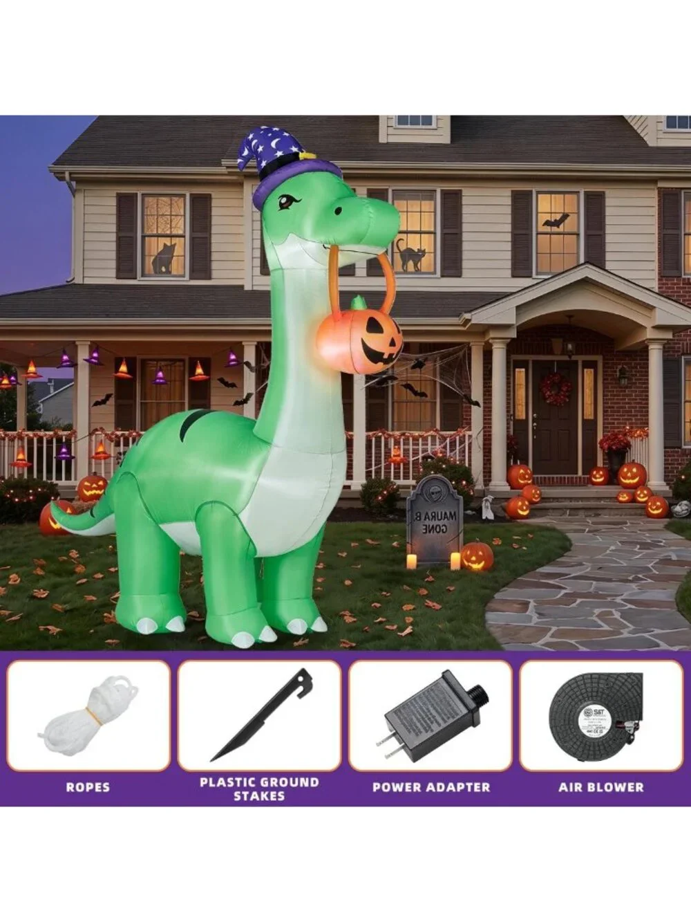 10FT Inflatable Dinosaur Halloween Decoration - Giant Outdoor Blow Up Decor